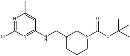 3-[(2-Chloro-6-methyl-pyrimidin-4-ylamino)-methyl]-piperidine-1-carboxylic acid tert-butyl ester Struktur