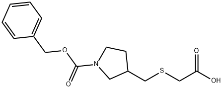 3-CarboxyMethylsulfanylMethyl-pyrrolidine-1-carboxylic acid benzyl ester Struktur