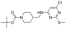 4-[(6-Chloro-2-methylsulfanyl-pyrimidin-4-ylamino)-methyl]-piperidine-1-carboxylic acid tert-butyl ester Struktur