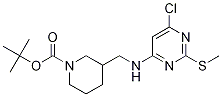 3-[(6-Chloro-2-methylsulfanyl-pyrimidin-4-ylamino)-methyl]-piperidine-1-carboxylic acid tert-butyl ester Struktur