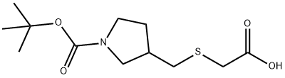 3-CarboxyMethylsulfanylMethyl-pyrrolidine-1-carboxylic acid tert-butyl ester Struktur