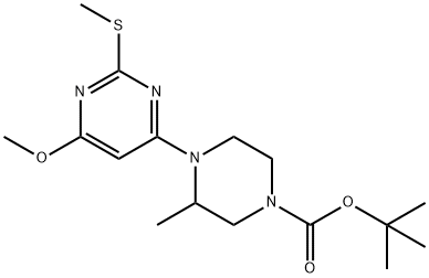 4-(6-Methoxy-2-Methylsulfanyl-pyriMidin-4-yl)-3-Methyl-piperazine-1-carboxylic acid tert-butyl ester Struktur