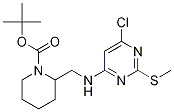 2-[(6-Chloro-2-methylsulfanyl-pyrimidin-4-ylamino)-methyl]-piperidine-1-carboxylic acid tert-butyl ester Struktur