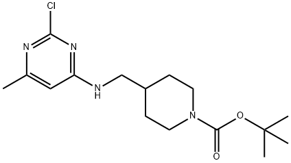 4-[(2-Chloro-6-methyl-pyrimidin-4-ylamino)-methyl]-piperidine-1-carboxylic acid tert-butyl ester Struktur