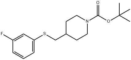 4-(3-Fluoro-phenylsulfanylmethyl)-piperidine-1-carboxylic acid tert-butyl ester Struktur