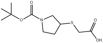 3-CarboxyMethylsulfanyl-pyrrolidine-1-carboxylic acid tert-butyl ester Struktur