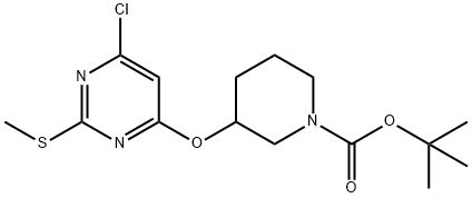 3-(6-Chloro-2-methylsulfanyl-pyrimidin-4-yloxy)-piperidine-1-carboxylic acid tert-butyl ester Struktur