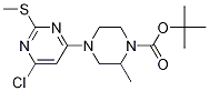 4-(6-Chloro-2-methylsulfanyl-pyrimidin-4-yl)-2-methyl-piperazine-1-carboxylic acid tert-butyl ester Struktur