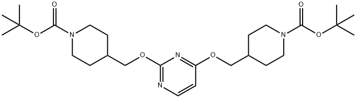 tert-butyl-4-((2-((1-(tert-butoxycarbonyl)piperidin-4-yl)methoxy)pyrimidin-4-yloxy)methyl)piperidine-1-carboxylate Struktur