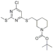 3-(6-Chloro-2-Methylsulfanyl-pyriMi
din-4-ylsulfanylMethyl)-piperidine-
1-carboxylic acid tert-butyl ester Struktur