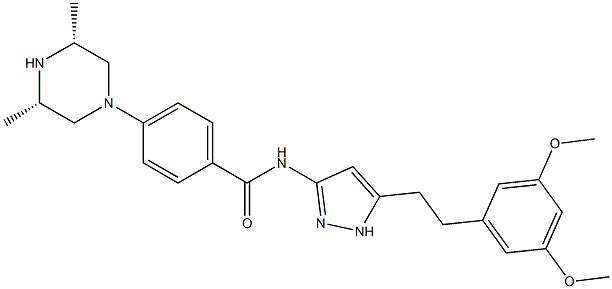 N-(5-(3,5-diMethoxyphenethyl)-1H-pyrazol-3-yl)-4-((3S,5R)-3,5-diMethylpiperazin-1-yl)benzaMide Structure