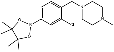 1-{[2-Chloro-4-(tetramethyl-1,3,2-dioxaborolan-2-yl)phenyl]methyl}-4-methylpiperazine Struktur