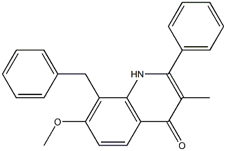 8-benzyl-7-Methoxy-3-Methyl-2-phenylquinolin-4(1H)-one Struktur