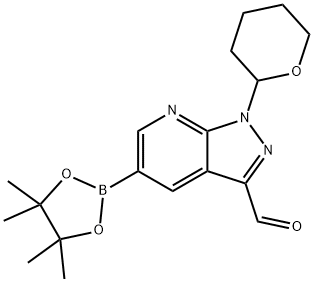 1-(tetrahydro-2H-pyran-2-yl)-5-(4,4,5,5-tetraMethyl-1,3,2-dioxaborolan-2-yl)-1H-pyrazolo[3,4-b]pyridine-3-carbaldehyde Struktur