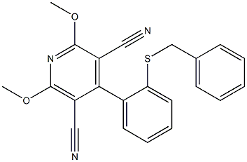 4-(2-(benzylthio)phenyl)-2,6-diMethoxypyridine-3,5-dicarbonitrile Struktur