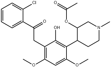 4-(3-(2-(2-chlorophenyl)-2-oxoethyl)-2-hydroxy-4,6-diMethoxyphenyl)-1-Methylpiperidin-3-yl acetate Struktur