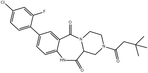 8-(4-chloro-2-fluorophenyl)-2-(3,3-diMethylbutanoyl)-1,3,4,12a-tetrahydrobenzo[e]pyrazino[1,2-a][1,4]diazepine-6,12(2H,11H)-dione Struktur