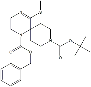 1-benzyl 9-tert-butyl 5-(Methylthio)-1,4,9-triazaspiro[5.5]undec-4-ene-1,9-dicarboxylate Struktur