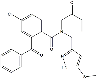 2-benzoyl-4-chloro-N-((5-(Methylthio)-1H-pyrazol-3-yl)Methyl)-N-(2-oxobutyl)benzaMide Struktur