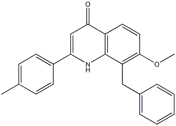 8-benzyl-7-Methoxy-2-(p-tolyl)quinolin-4(1H)-one Struktur