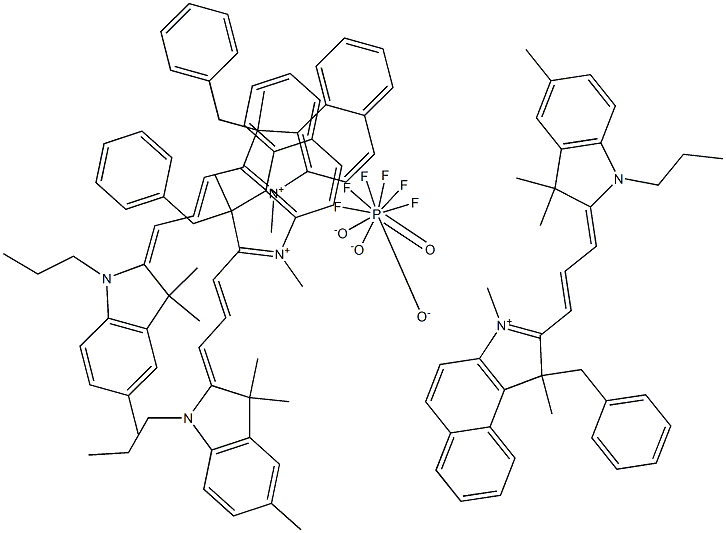 1-Benzyl-1,3-diMethyl-2-[3-(3,3,5-triMethyl-1-propyl-1,3-dihydro -indol-2-ylidene)-propenyl]-1H-benzo[e]indoliuM hexafluoro phosphate Struktur