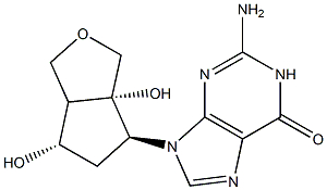 2-AMino-9-((3aS,4S,6S)-3a,6-dihydroxyhexahydro-1H-cyclopenta[c]furan-4-yl)-1H-purin-6(9H)-one Struktur