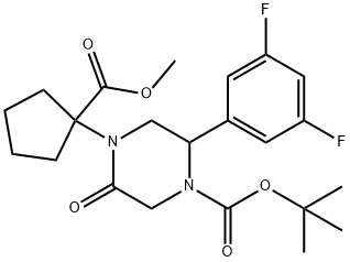 tert-butyl 2-(3,5-difluorophenyl)-4-(1-(Methoxycarbonyl)cyclopentyl)-5-oxopiperazine-1-carboxylate Struktur