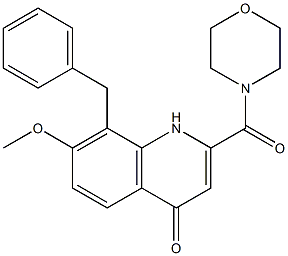 8-benzyl-7-Methoxy-2-(Morpholine-4-carbonyl)quinolin-4(1H)-one Struktur