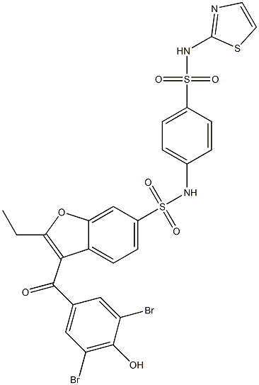 3-(3,5-DibroMo-4-hydroxy-benzoyl)-2-ethyl-benzofuran-6-sulfonic acid [4-(thiazol-2-ylsulfaMoyl)-phenyl]-aMide Struktur