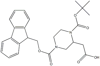 2-(4-(((9H-fluoren-9-yl)Methoxy)carbonyl)-1-(tert-butoxycarbonyl)piperazin-2-yl)acetic acid Struktur