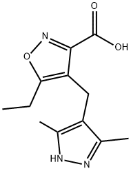 4-[(3,5-Dimethyl-1H-pyrazol-4-yl)methyl]-5-ethylisoxazole-3-carboxylic acid Struktur