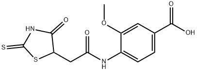 4-{[(2-mercapto-4-oxo-4,5-dihydro-1,3-thiazol-5-yl)acetyl]amino}-3-methoxybenzoic acid Struktur