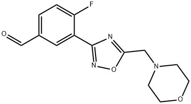 4-fluoro-3-[5-(morpholin-4-ylmethyl)-1,2,4-oxadiazol-3-yl]benzaldehyde Struktur