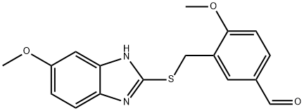 4-methoxy-3-{[(5-methoxy-1H-benzimidazol-2-yl)thio]methyl}benzaldehyde Struktur