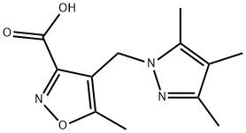 5-methyl-4-[(3,4,5-trimethyl-1H-pyrazol-1-yl)methyl]isoxazole-3-carboxylic acid Struktur