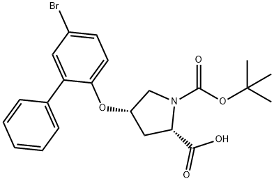 (2S,4S)-4-[(5-Bromo[1,1'-biphenyl]-2-yl)oxy]-1-(tert-butoxycarbonyl)-2-pyrrolidinecarboxylic acid Struktur