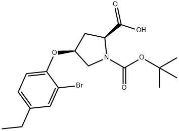 (2S,4S)-4-(2-Bromo-4-ethylphenoxy)-1-(tert-butoxycarbonyl)-2-pyrrolidinecarboxylic acid Struktur