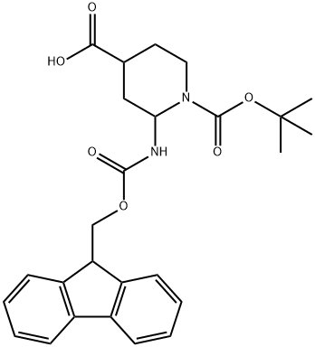 1-[(tert-Butoxy)carbonyl]-2-{[(9H-fluoren-9-ylmeth oxy)carbonyl]amino}piperidine-4-caboxylic acid Struktur