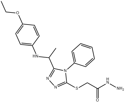 2-[(5-{1-[(4-Ethoxyphenyl)amino]ethyl}-4-phenyl-4H-1,2,4-triazol-3-yl)thio]acetohydrazide Struktur