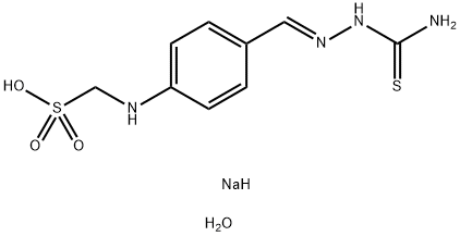 Sodium ({4-[2-(aminocarbonothioyl)carbono-hydrazonoyl]phenyl}amino)methanesulfonate hydrate Struktur