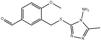 3-{[(4-amino-5-methyl-4H-1,2,4-triazol-3-yl)thio]methyl}-4-methoxybenzaldehyde Struktur