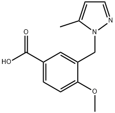 4-methoxy-3-[(5-methyl-1H-pyrazol-1-yl)methyl]benzoic acid Struktur