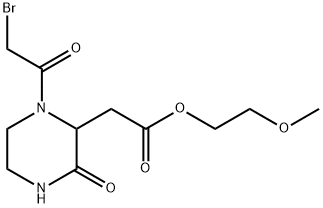 2-Methoxyethyl 2-[1-(2-bromoacetyl)-3-oxo-2-piperazinyl]acetate Struktur