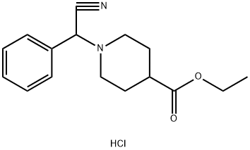 1-(Cyano-phenyl-methyl)-piperidine-4-carboxylic acid ethyl ester hydrochloride Struktur