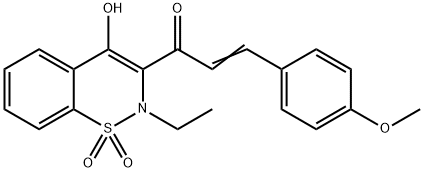 (2E)-1-(2-Ethyl-4-hydroxy-1,1-dioxido-2H-1,2-benzo thiazin-3-yl)-3-(4-methoxyphenyl)prop-2-en-1-one Struktur