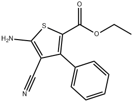 5-Amino-4-cyano-3-phenylthiophene-2-carboxylic acid ethyl ester Struktur