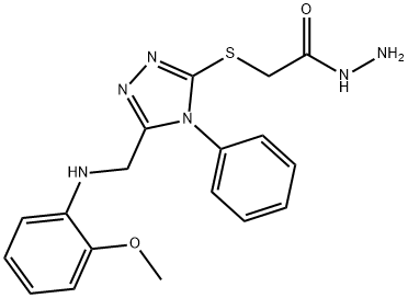 2-[(5-{[(2-Methoxyphenyl)amino]methyl}-4-phenyl-4H-1,2,4-triazol-3-yl)thio]acetohydrazide Struktur