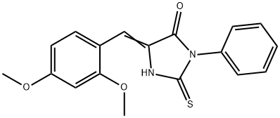 (5E)-5-(2,4-dimethoxybenzylidene)-2-mercapto-3-phenyl-3,5-dihydro-4H-imidazol-4-one Struktur