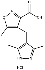 4-(3,5-Dimethyl-1H-pyrazol-4-ylmethyl)-5-methyl-isoxazole-3-carboxylic acid hydrochloride Struktur