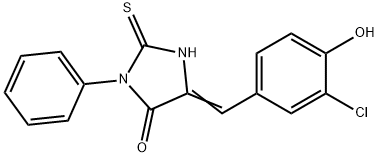 (5E)-5-(3-chloro-4-hydroxybenzylidene)-2-mercapto-3-phenyl-3,5-dihydro-4H-imidazol-4-one Struktur